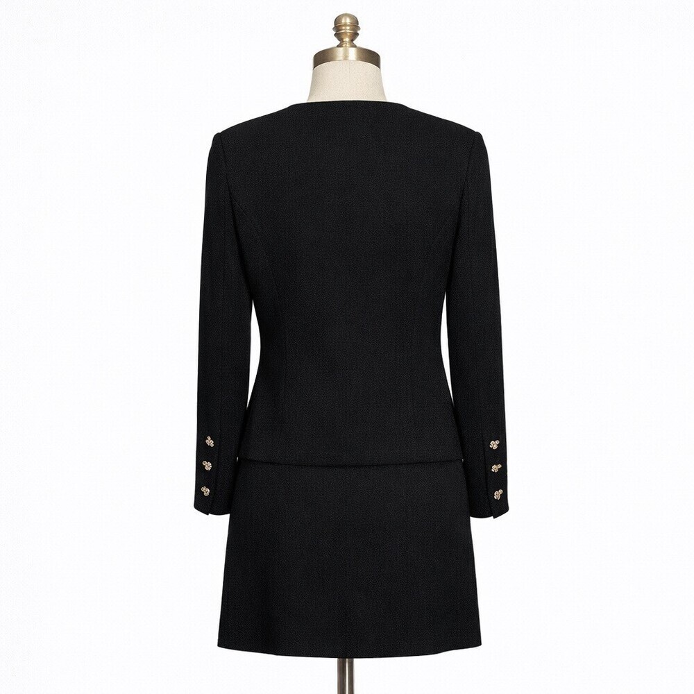 St. John Evening Santana Knit Suit Jacket Skirt Black Gold Frog Closure size 10 - Picture 4 of 14